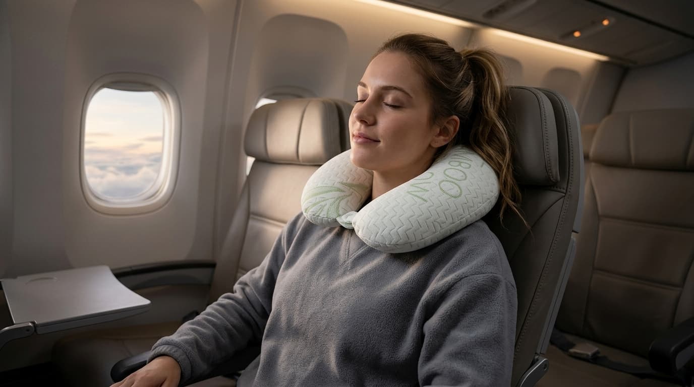 Bamboo Travel Pillow - Cool Bamboo Memory Foam, Neck & Support Pillow