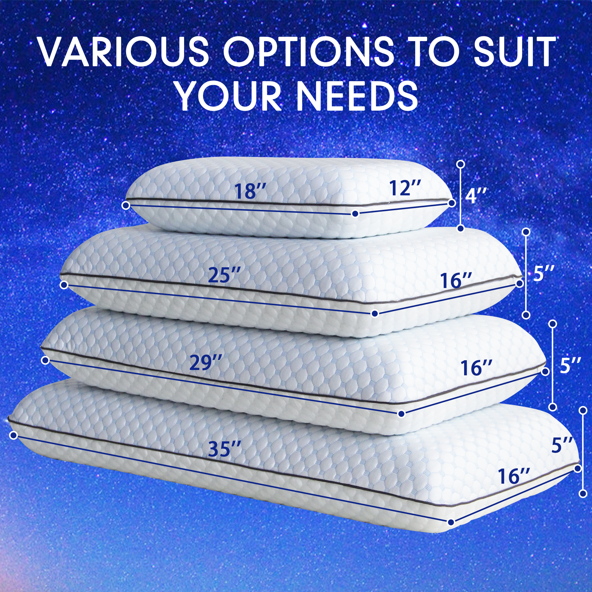 Memory Foam Gel Pillow Size Options