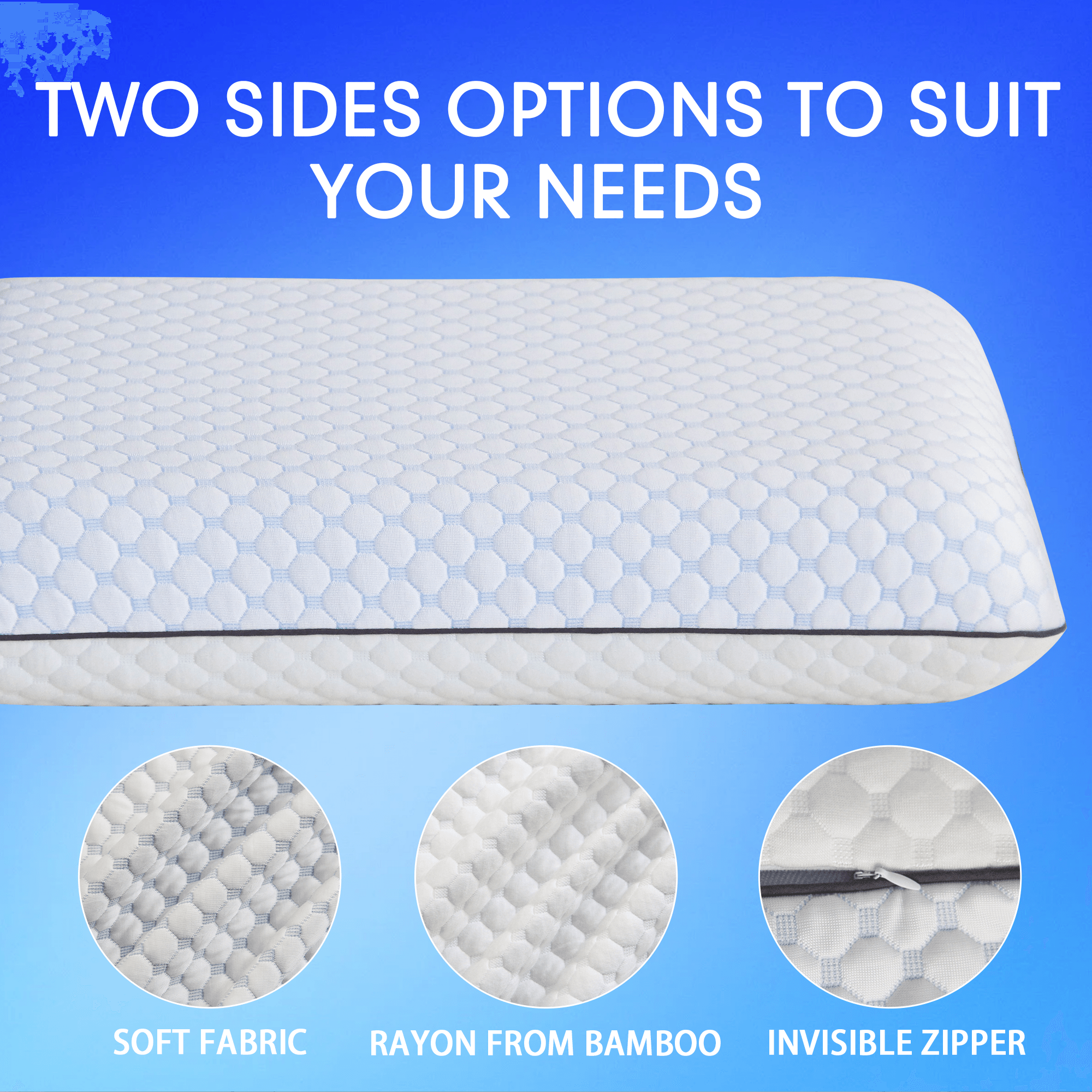 Memory Foam Gel Pillow with 2 Side Options to Suit Your Sleep