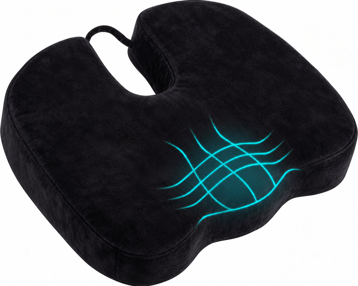 Pressure relief memory foam seat cushion in solid black #color_Solid Black