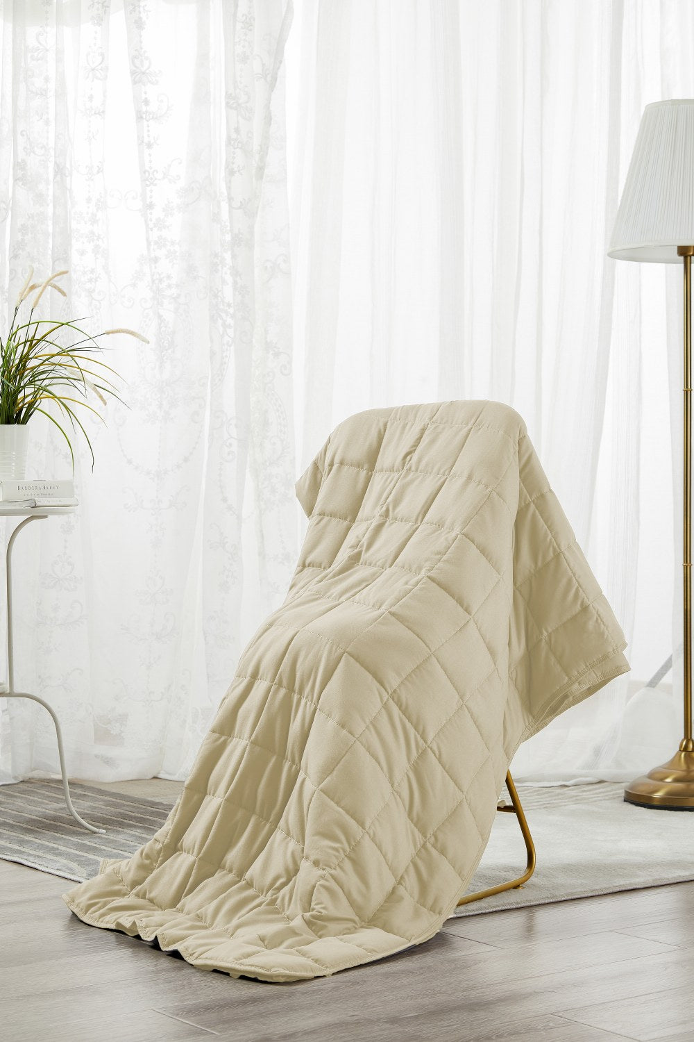weighted-comforter-king-size-beige-with-hypoallergenic-glass-beads-coolbamboostore