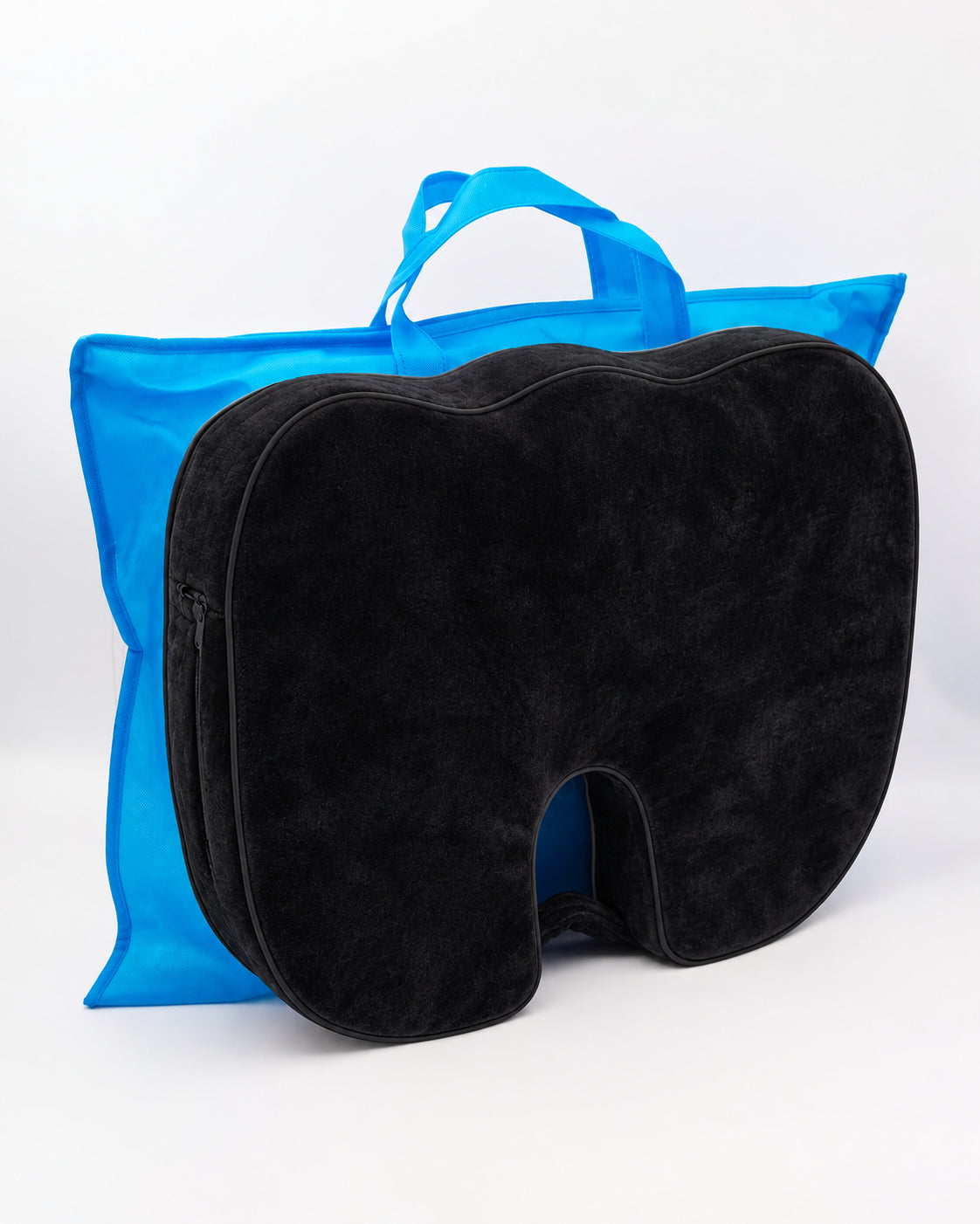 Bamboo memory foam seat cushion in solid black, breathable hypoallergenic cover #color_Solid Black
